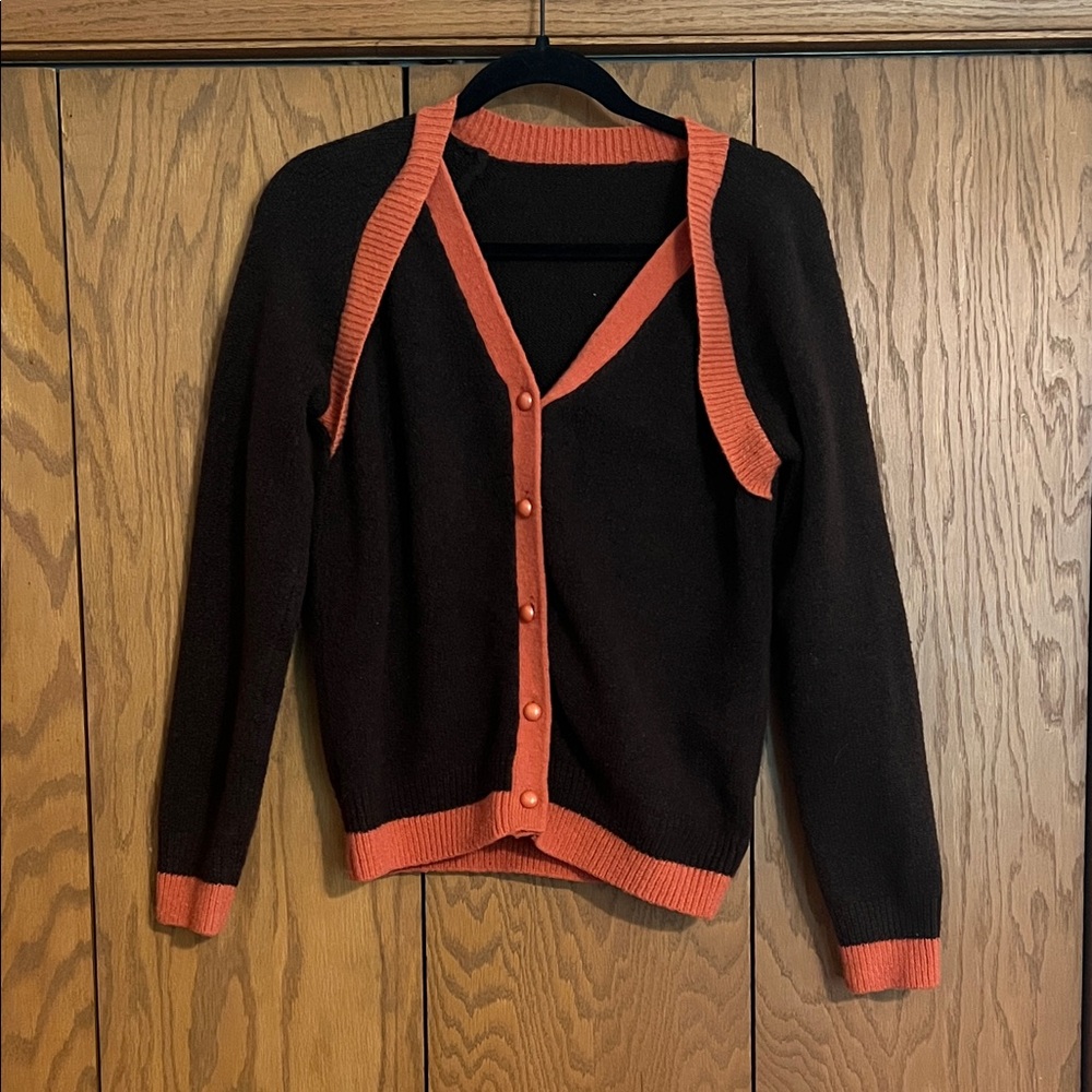 SHEIN Black and Orange Button-Up Cardigan